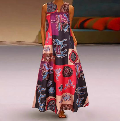 Mc | Charlote - Sleeveless summer dress with v-neck and retro print