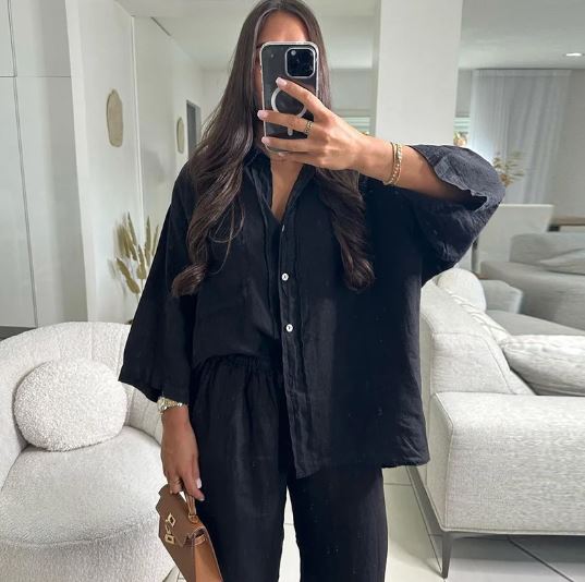 Set and long-sleeved pants in silk cotton