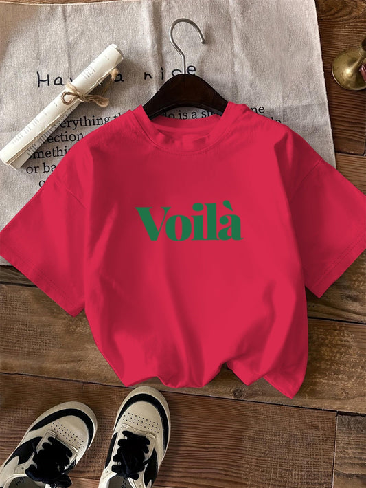 Graphic casual T-shirt - Voilà printed text and scoop neck