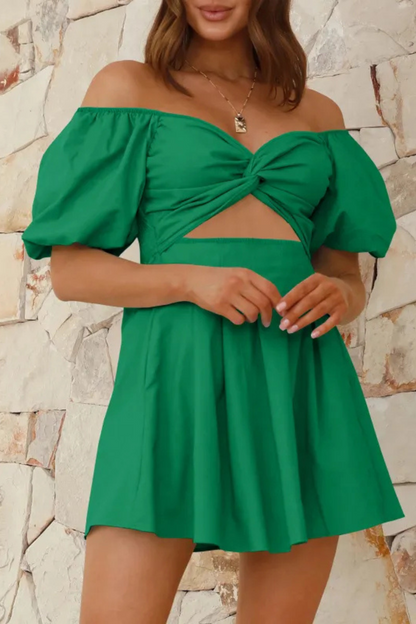 Celeste | Pleated dress with shoulder pads and lantern sleeves