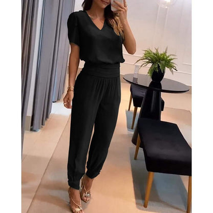 Women's set - Chic - V-neck blouse and elastic pants - Ideal for everyday wear