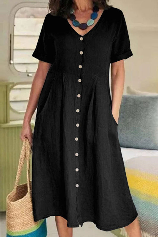 Lightweight midi dress with short sleeves and button-up shirt style