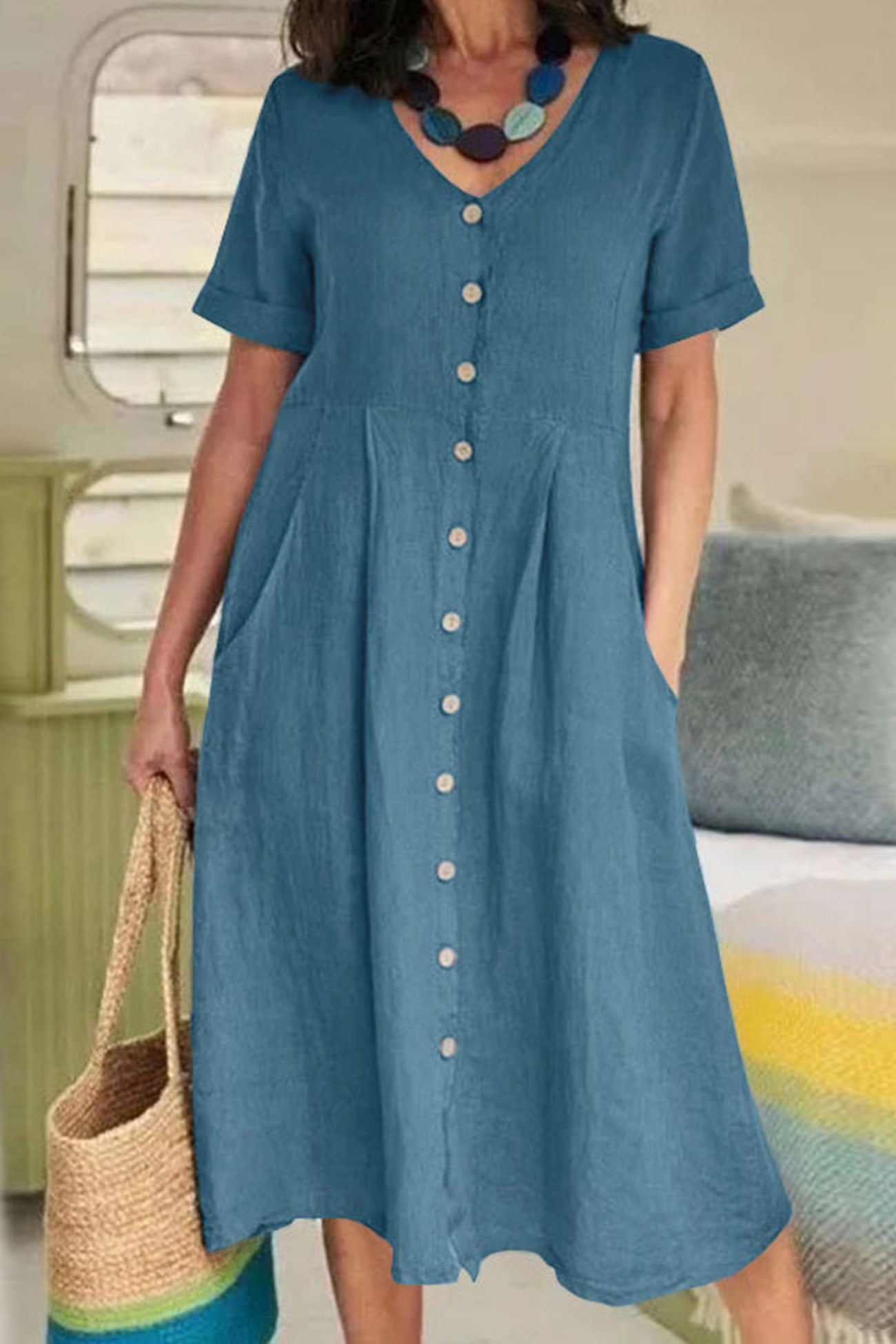 LP | Cotton and linen button-down midi dress