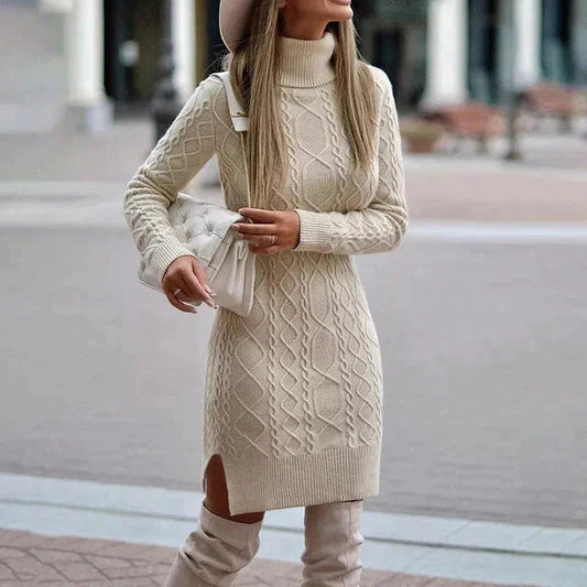 Stylish and warm dress with a high collar for any occasion