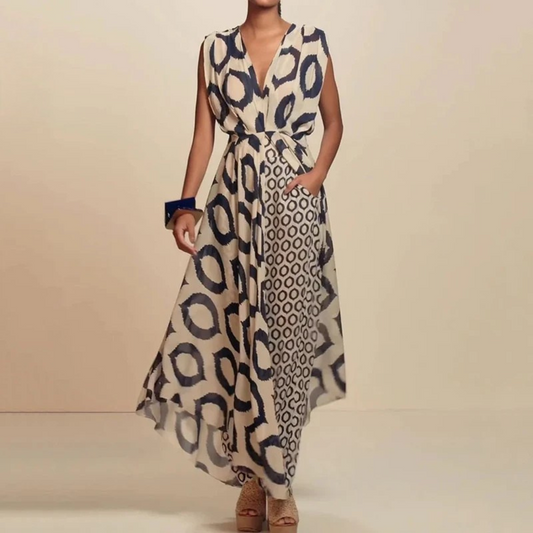 LD Long dress with ethnic print and pockets