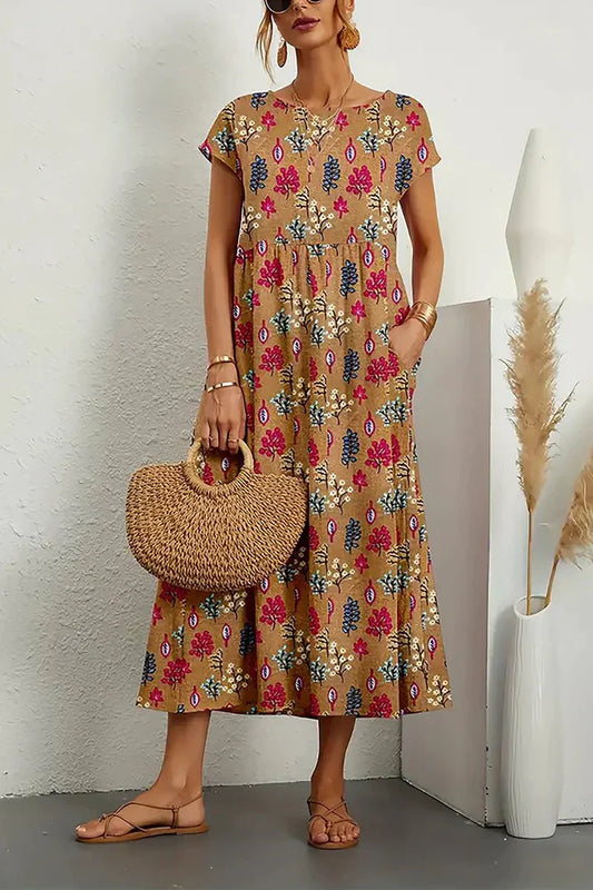 Desma - Printed sleeveless dress with round neckline