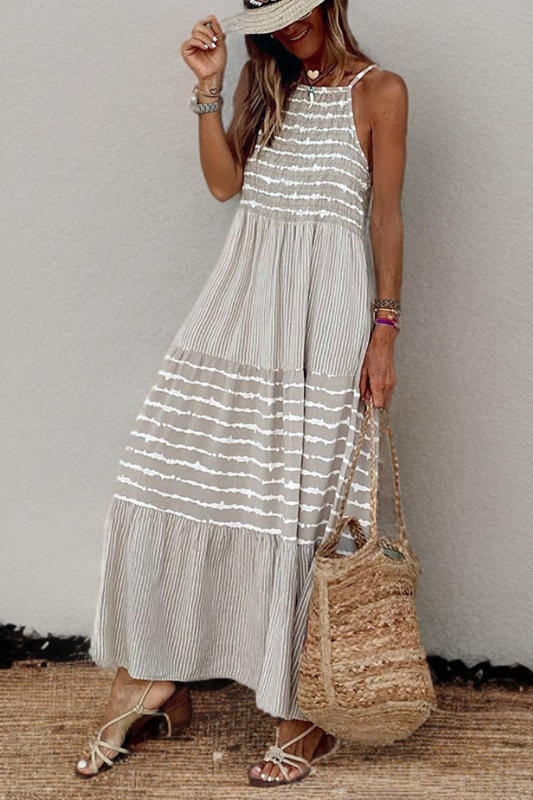 Ditsy - Maxi dress with scoop neckline and striped neckline