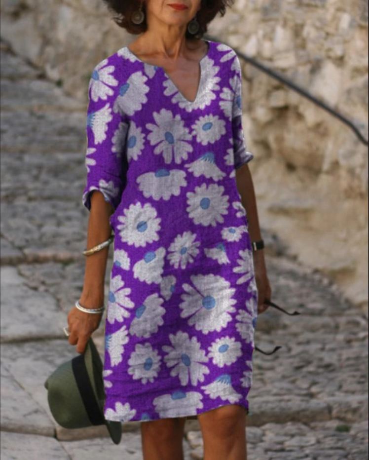 LP | Vintage midi dress with v-neck and half sleeves