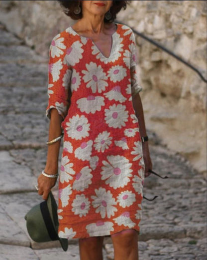 LP | Vintage midi dress with v-neck and half sleeves