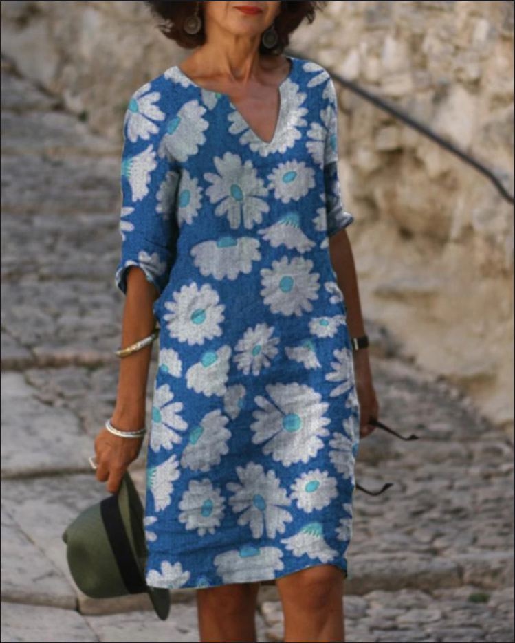 LP | Vintage midi dress with v-neck and half sleeves