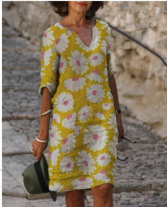 LP | Vintage midi dress with v-neck and half sleeves