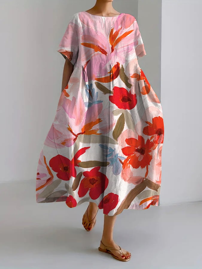 Mc | Women's Retro Botanical Floral Print Casual Dress Loose Dress