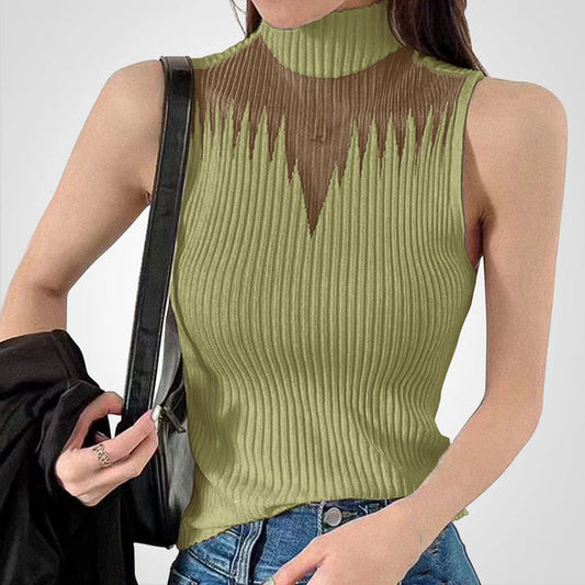 Charlotte - Transparent mesh crop top with straps around the neck