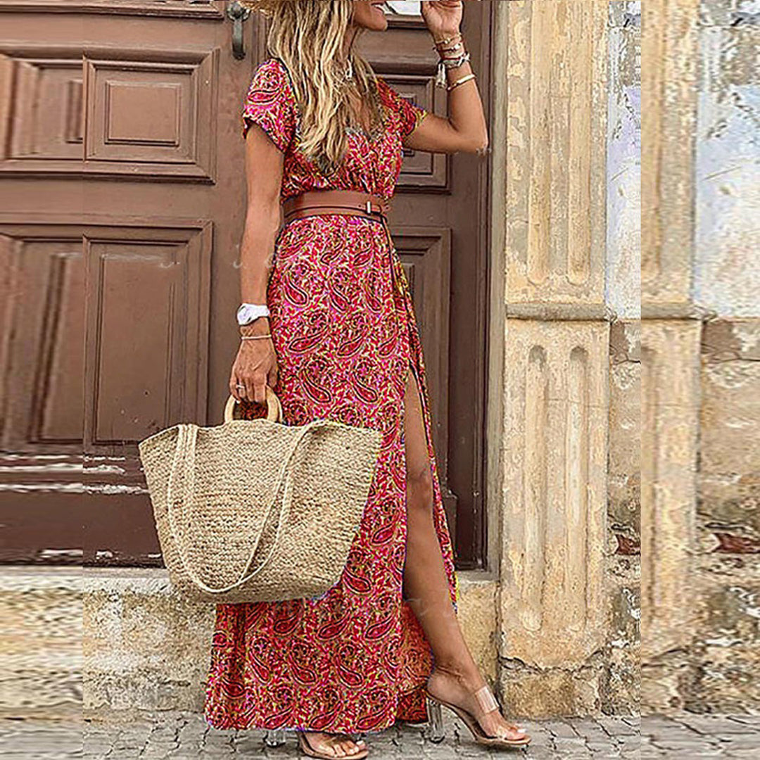LP | Elegant long boho dress with V-neckline