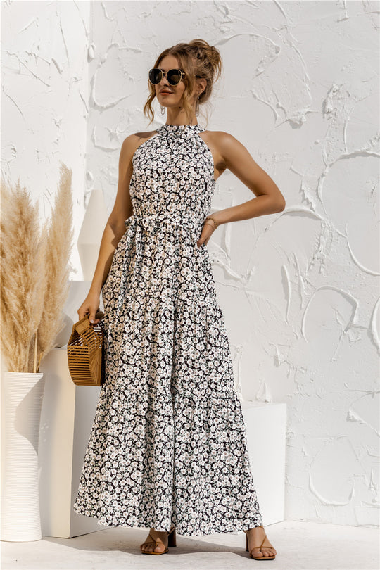 Mc | Maxi dress with tie belt and colorful polka dot print