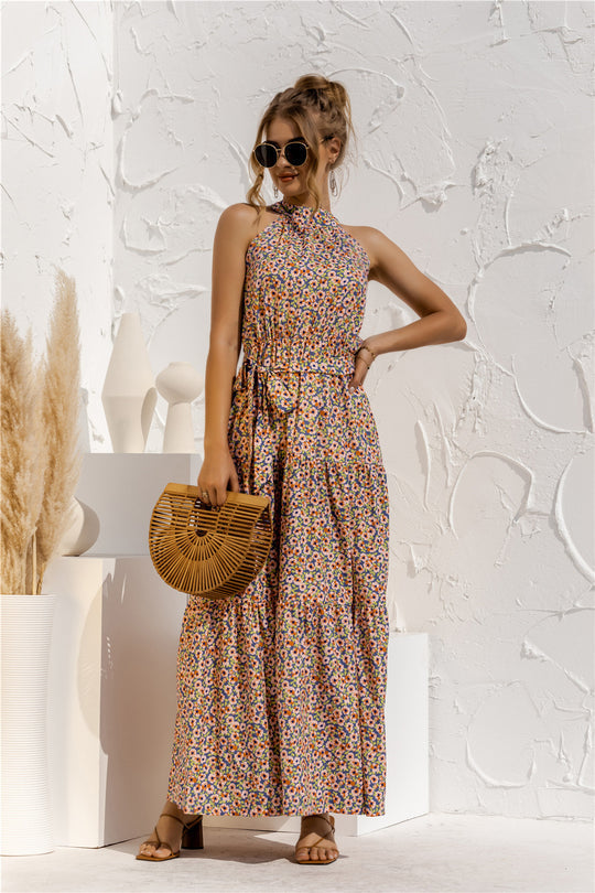Mc | Maxi dress with tie belt and colorful polka dot print