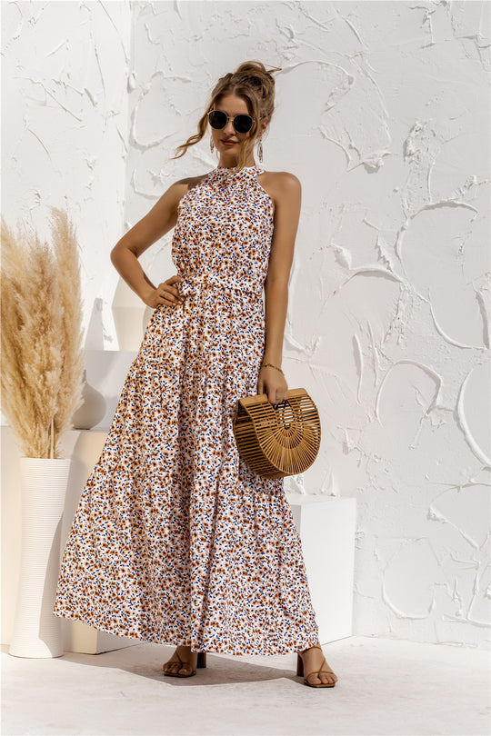 Mc | Maxi dress with tie belt and colorful polka dot print