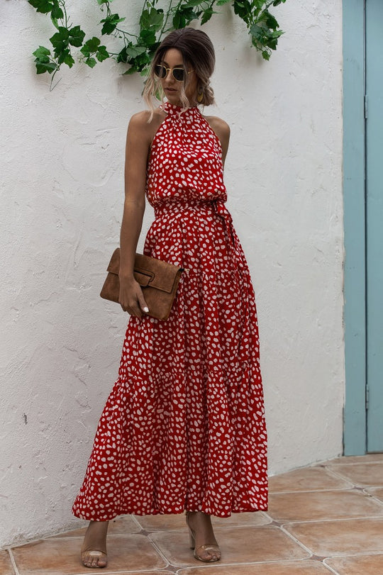 Mc | Maxi dress with tie belt and colorful polka dot print