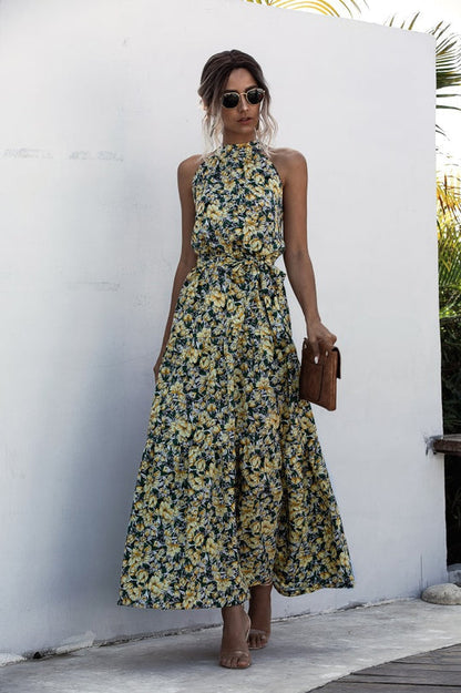 Mc | Maxi dress with tie belt and colorful polka dot print