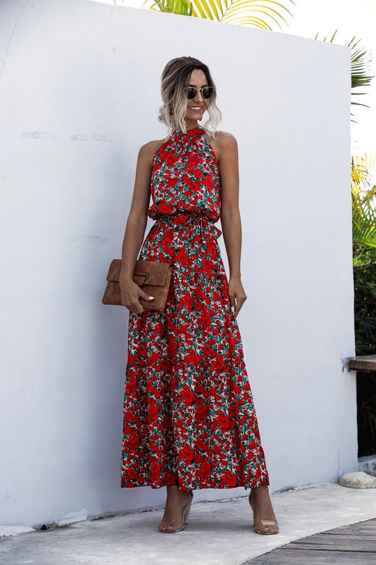 Mc | Maxi dress with tie belt and colorful polka dot print