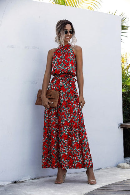 Mc | Maxi dress with tie belt and colorful polka dot print