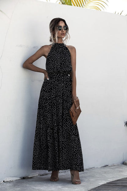 Mc | Maxi dress with tie belt and colorful polka dot print