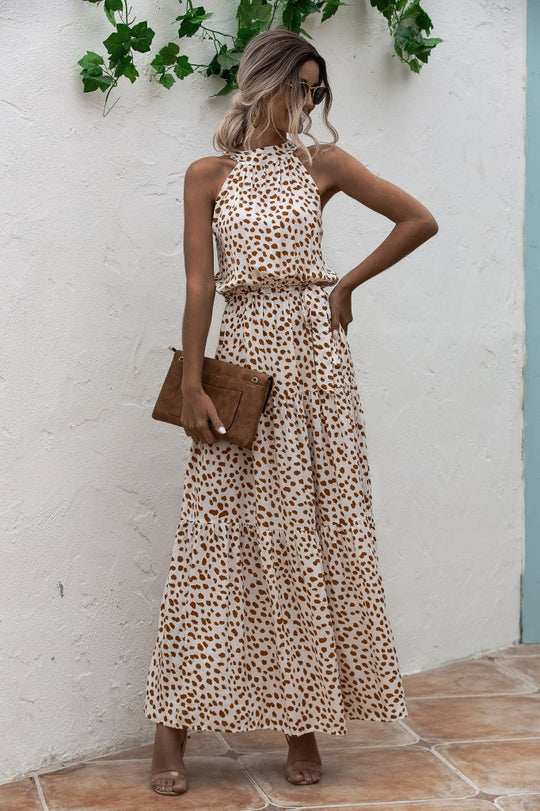 Mc | Maxi dress with tie belt and colorful polka dot print