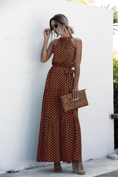 Mc | Maxi dress with tie belt and colorful polka dot print