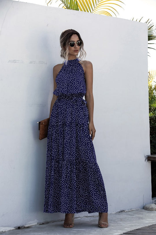Mc | Maxi dress with tie belt and colorful polka dot print