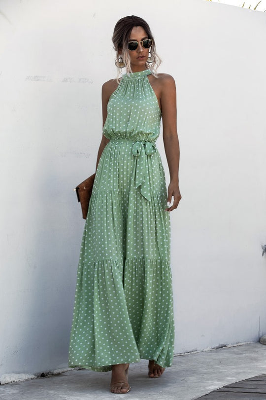 Mc | Maxi dress with tie belt and colorful polka dot print