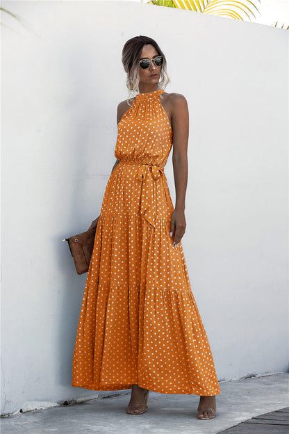 Mc | Maxi dress with tie belt and colorful polka dot print