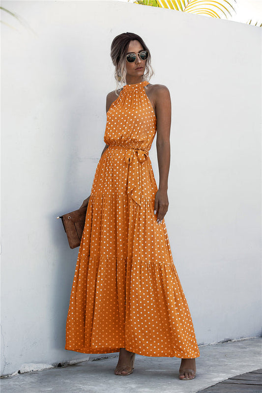 Mc | Maxi dress with tie belt and colorful polka dot print