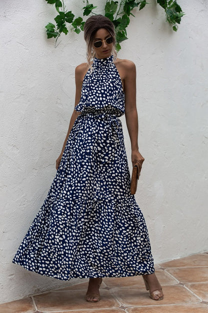 Mc | Maxi dress with tie belt and colorful polka dot print