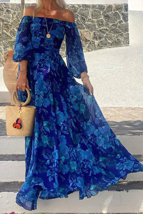 LP | Long floral dress with dropped shoulders for the vacations