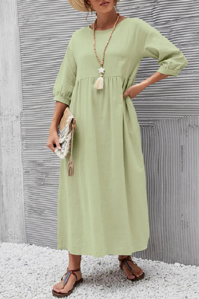 LP | Casual one-color O-neck A-line dress