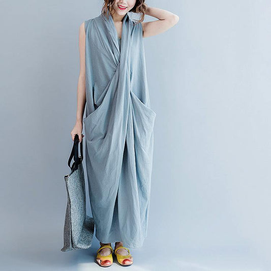 LP | Asymmetrical long dress with plunging neckline