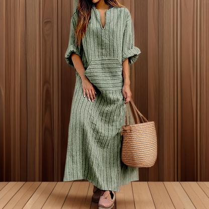 LP | Hailey┃ Vintage long dress with striped neckline.