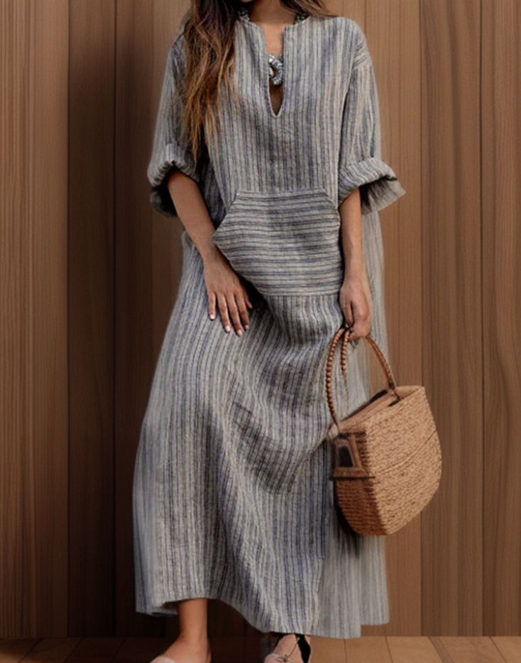 LP | Hailey┃Maxi vintage dress with striped neckline