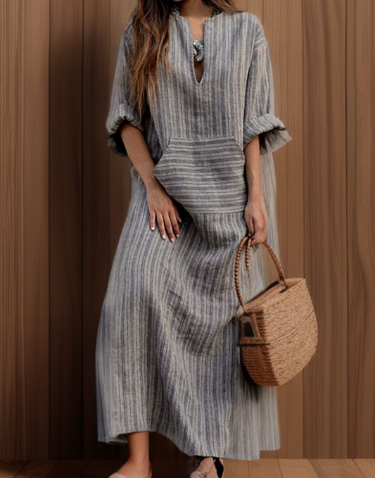 LP | Hailey┃Maxi vintage dress with striped neckline