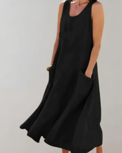 Mc | Cotton-and-linen sleeveless midi dress