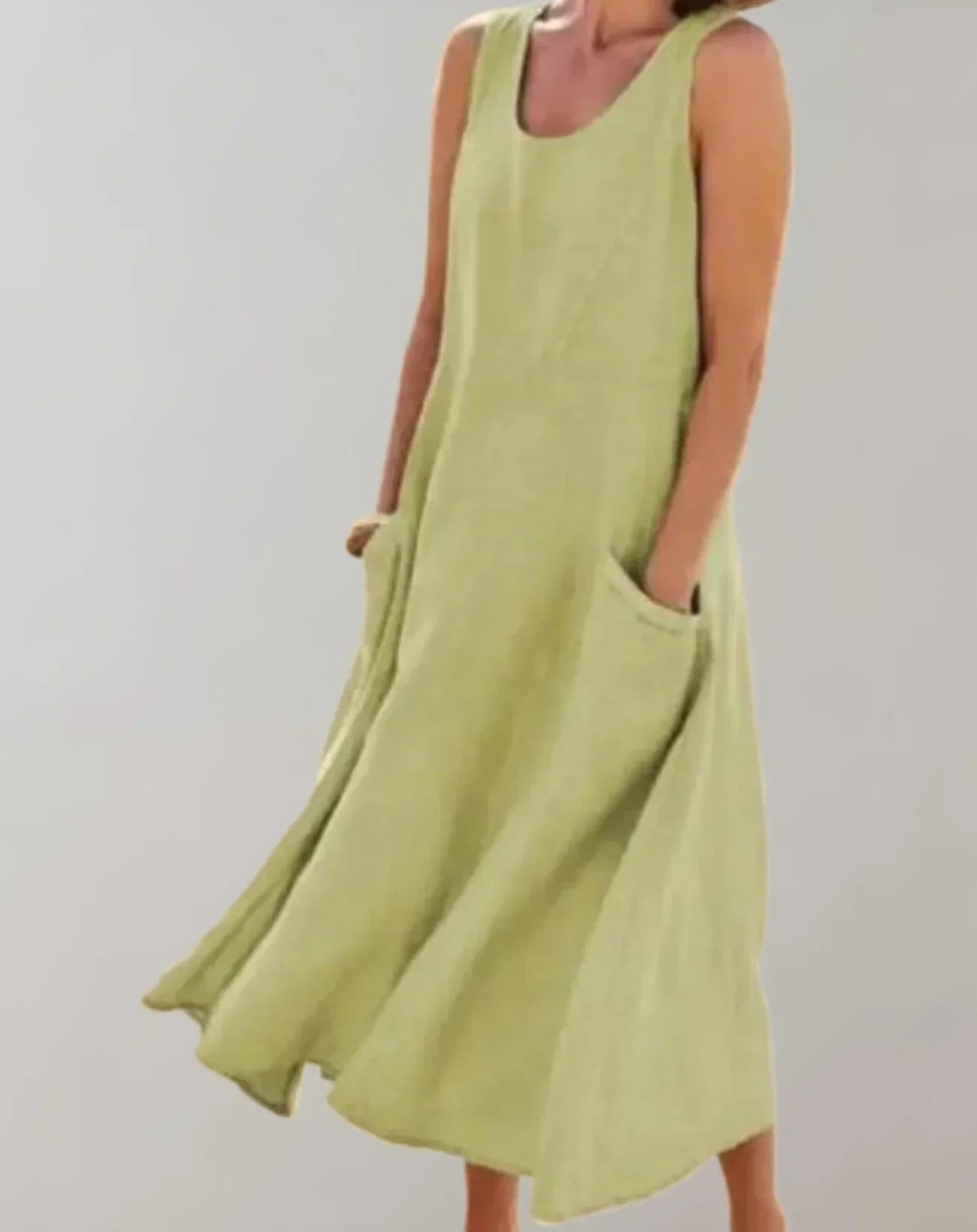 Mc | Cotton-and-linen sleeveless midi dress