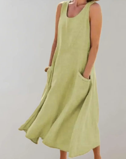 Mc | Cotton-and-linen sleeveless midi dress