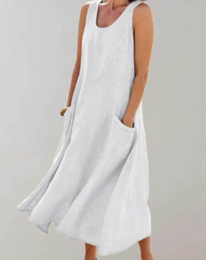 Mc | Cotton-and-linen sleeveless midi dress