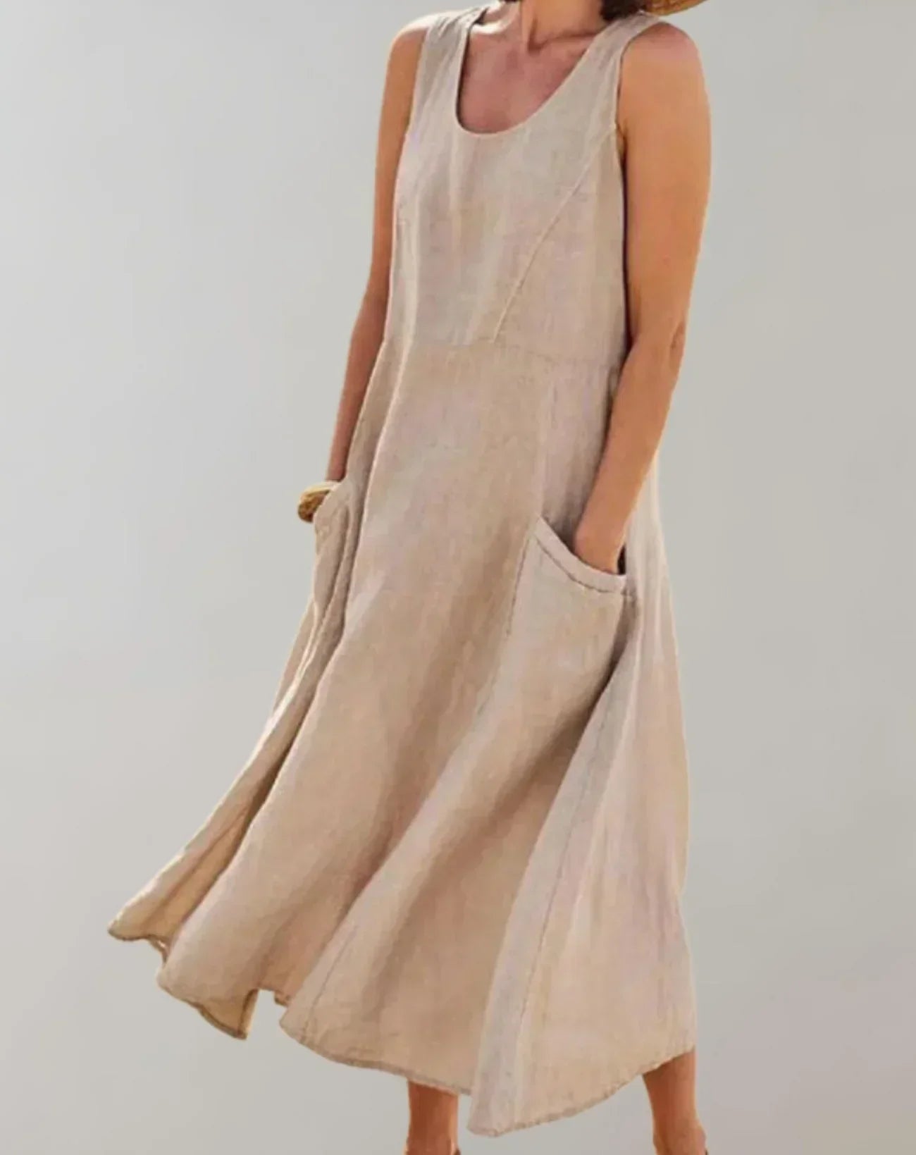 Mc | Cotton-and-linen sleeveless midi dress