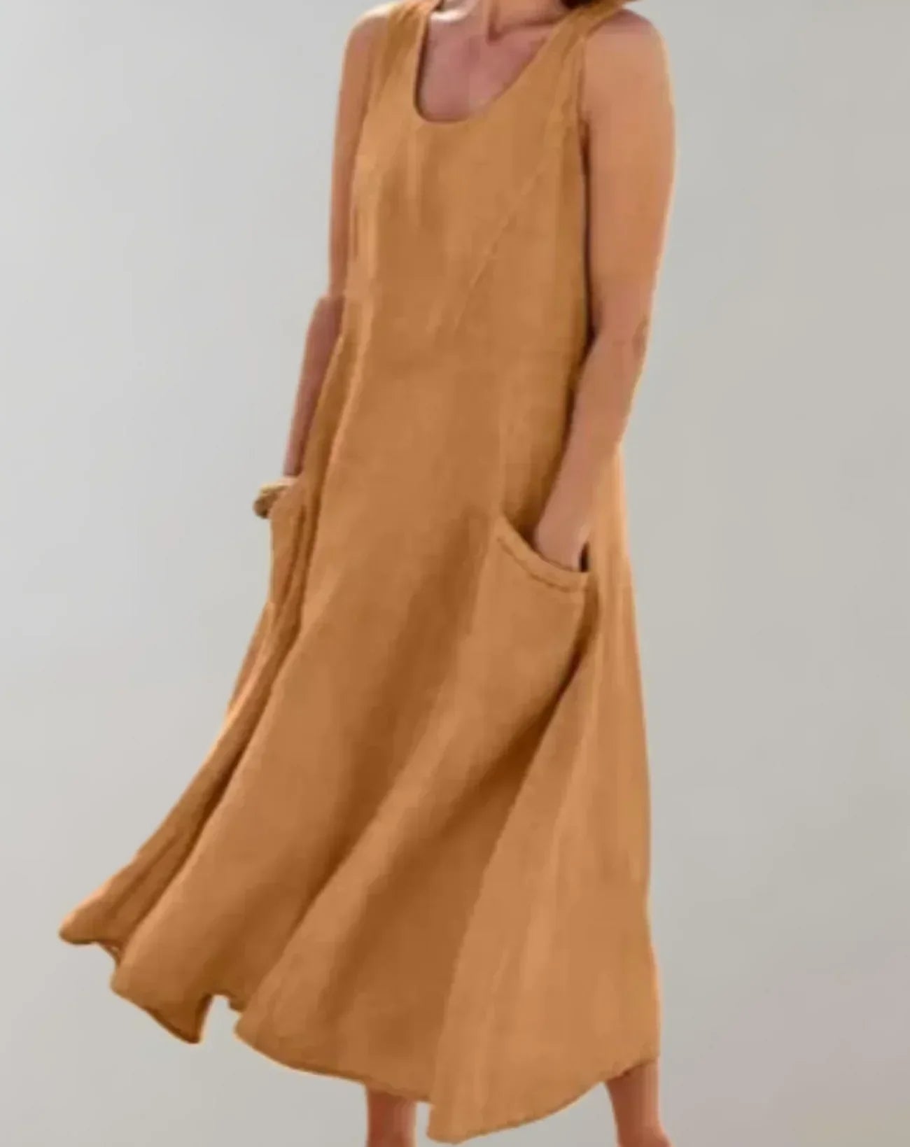 Mc | Cotton-and-linen sleeveless midi dress