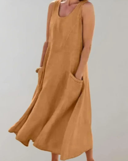 Mc | Cotton-and-linen sleeveless midi dress