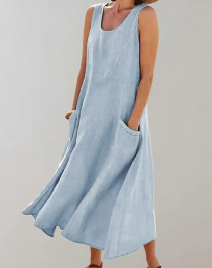 Mc | Cotton-and-linen sleeveless midi dress