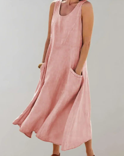 Mc | Cotton-and-linen sleeveless midi dress