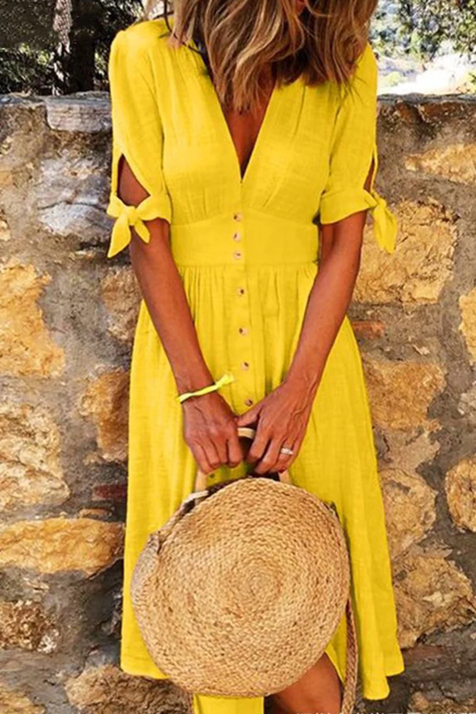 LP | Elegant casual dress with V-neck and buckle closure