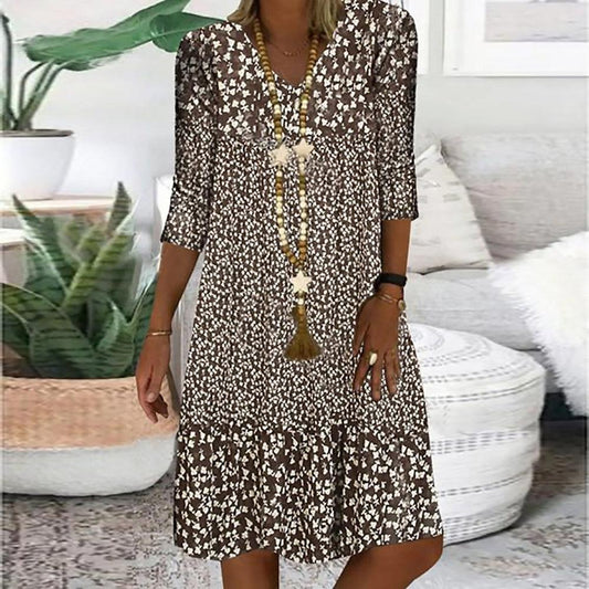 LP | Brown and white prairie mini dress with abstract print